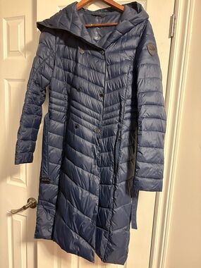 Pajar Slate Blue Long Quilted Hooded Puffer Coat
